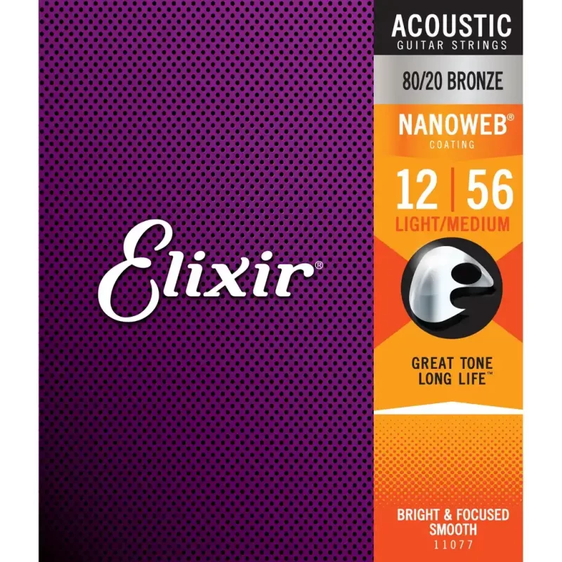 Set Corde per chitarra acustica ELIXIR 11077 Acoustic 80/20 Bronze NANOWEB